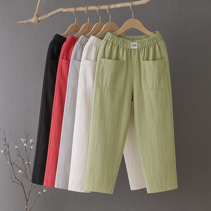 Camille - Pantalon décontracté en coton et lin avec taille élastiquée