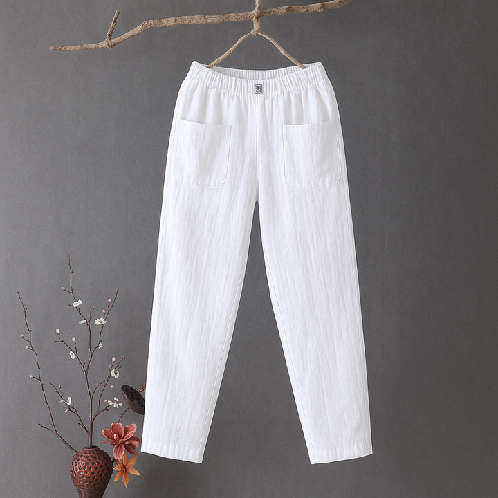 Camille - Pantalon décontracté en coton et lin avec taille élastiquée