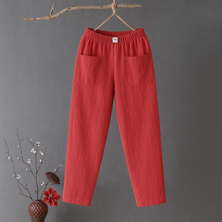 Camille - Pantalon décontracté en coton et lin avec taille élastiquée