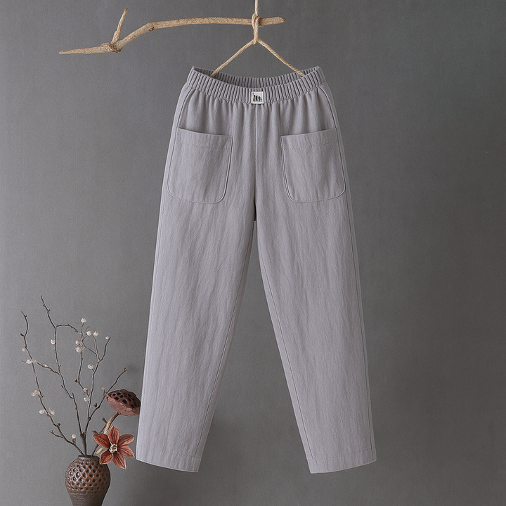 Camille - Pantalon décontracté en coton et lin avec taille élastiquée
