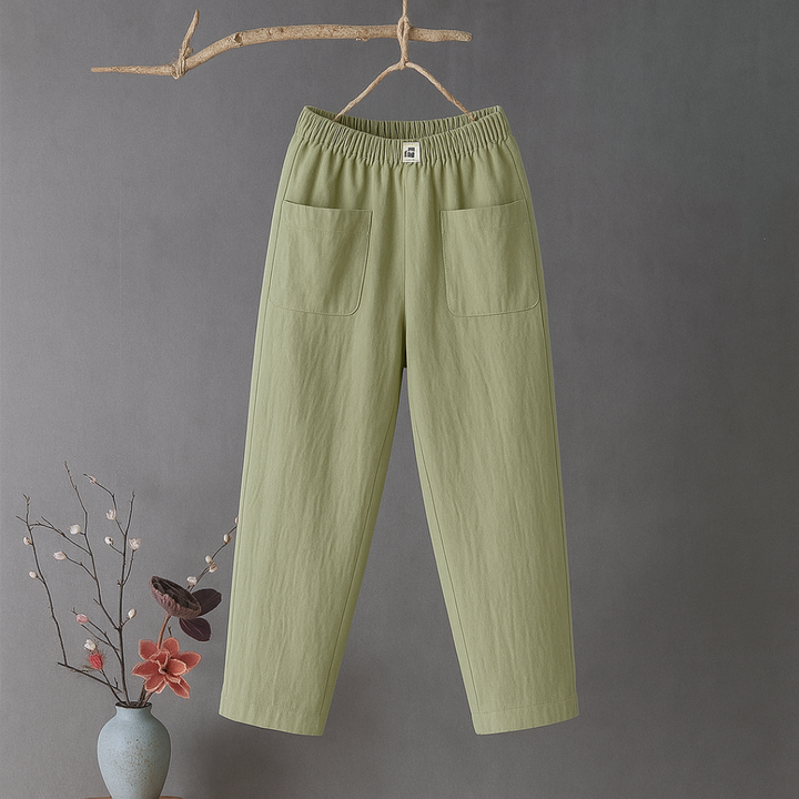 Camille - Pantalon décontracté en coton et lin avec taille élastiquée