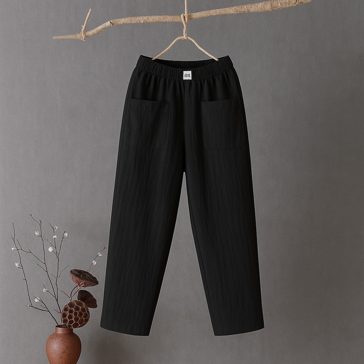 Camille - Pantalon décontracté en coton et lin avec taille élastiquée