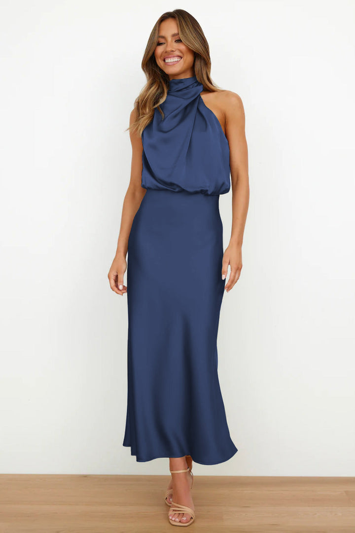 Ambre - Robe longue en satin à col halter