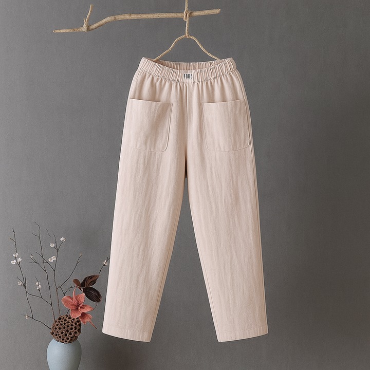Camille - Pantalon décontracté en coton et lin avec taille élastiquée